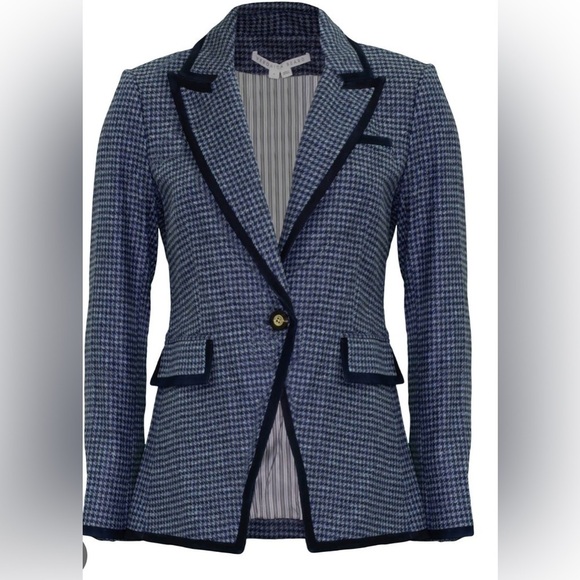 Veronica Beard Hali virgin wool houndstooth blue blazer - Picture 1 of 9